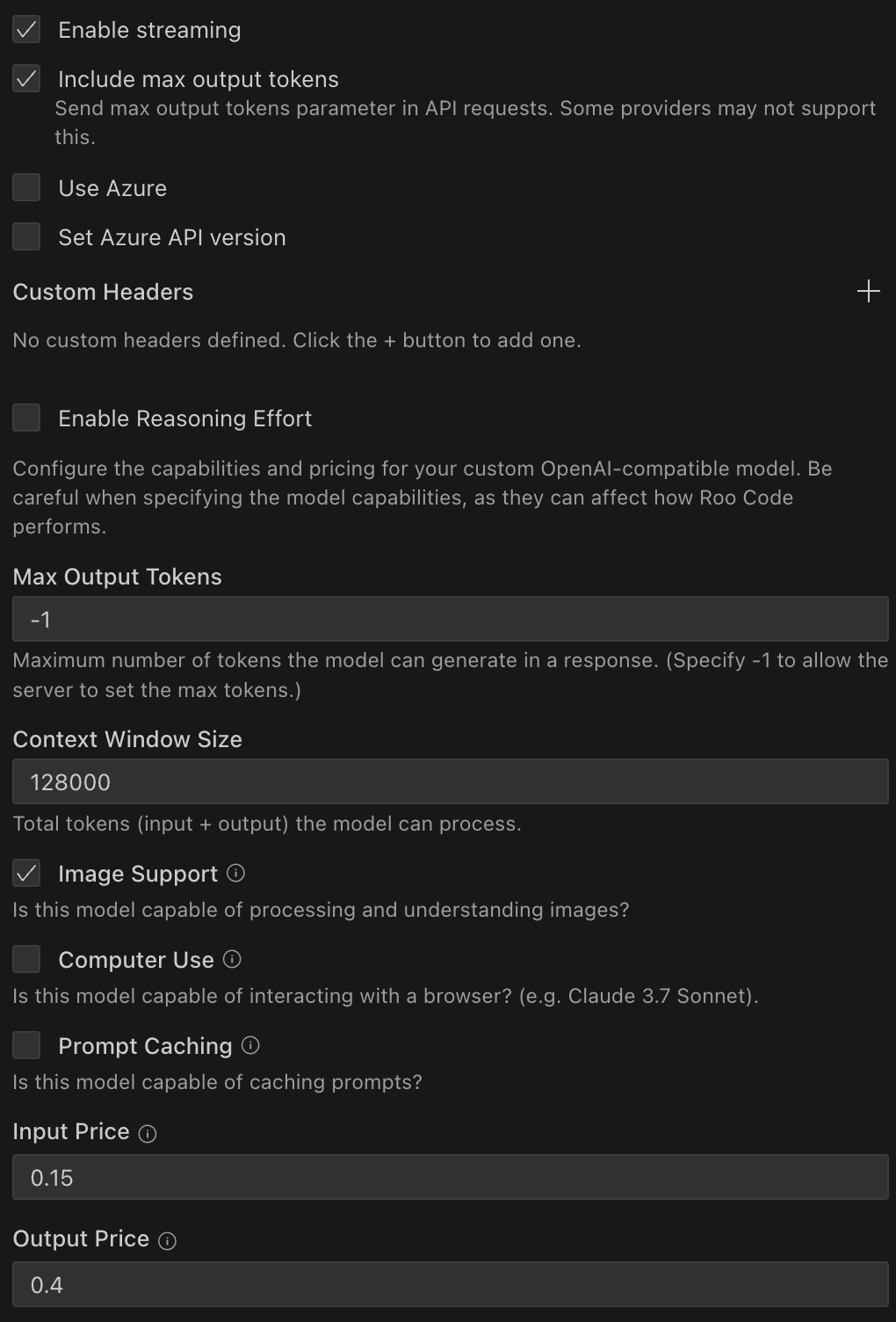 Advanced Settings Model